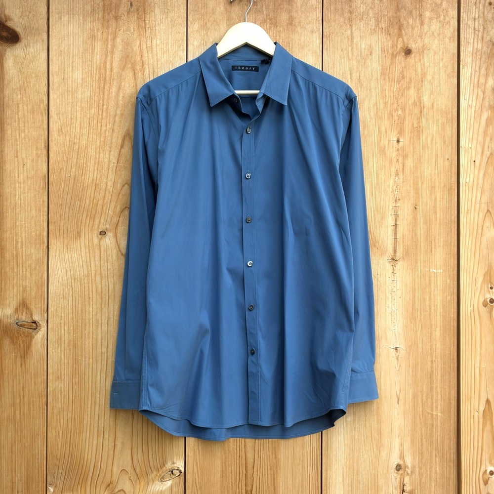 Theory Mens Blue Button Up Shirt Sz XL